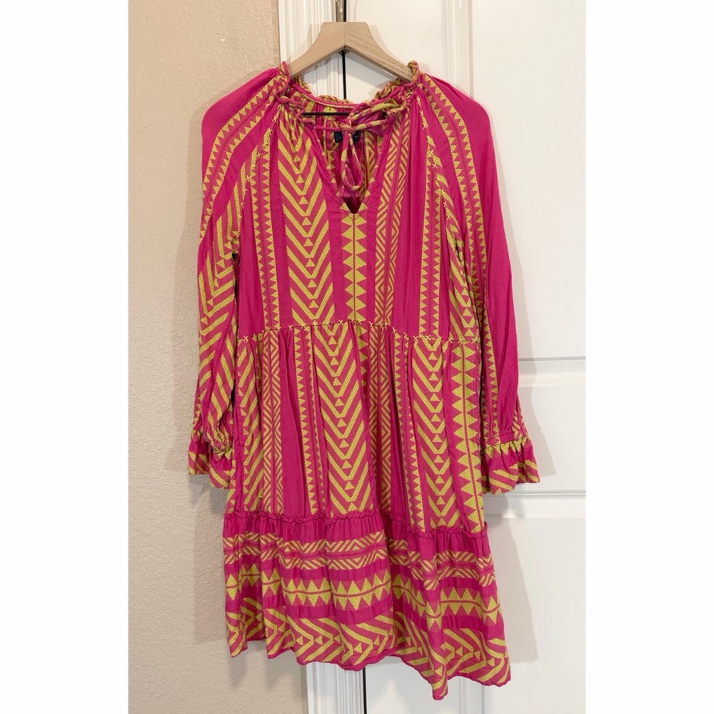 Anthropologie Maeve Dominique Tunic Dress pink yellow Geometric Boho Silhouette - Picture 2 of 15